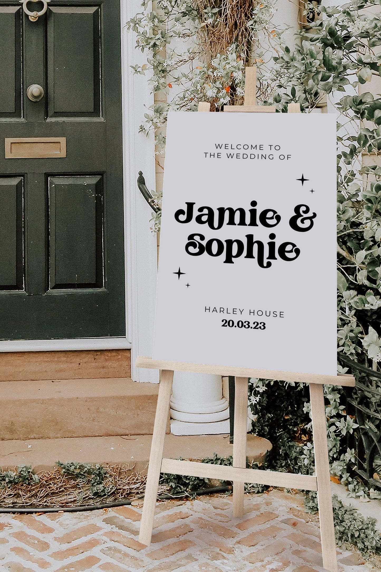 Black and White Retro Wedding Welcome Sign
