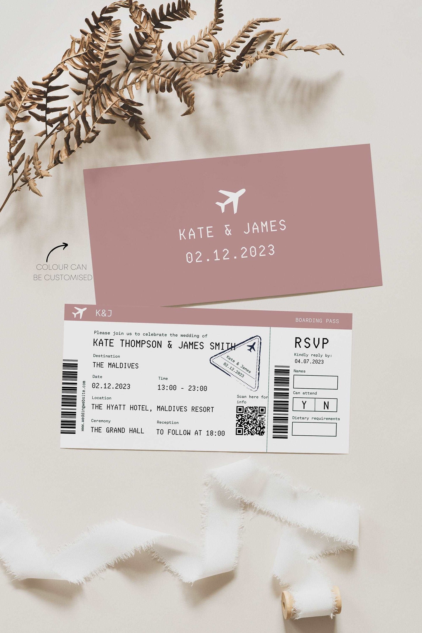 Boarding pass invite | Blush pink