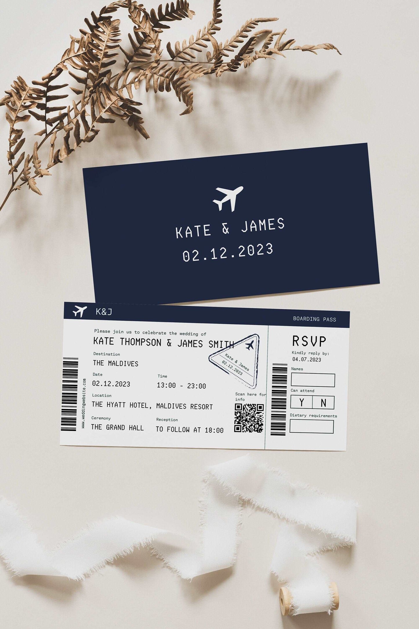 Ticket wedding invitation | Dark Blue