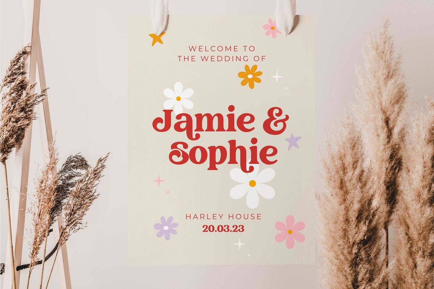 Colourful Retro Wedding Sign