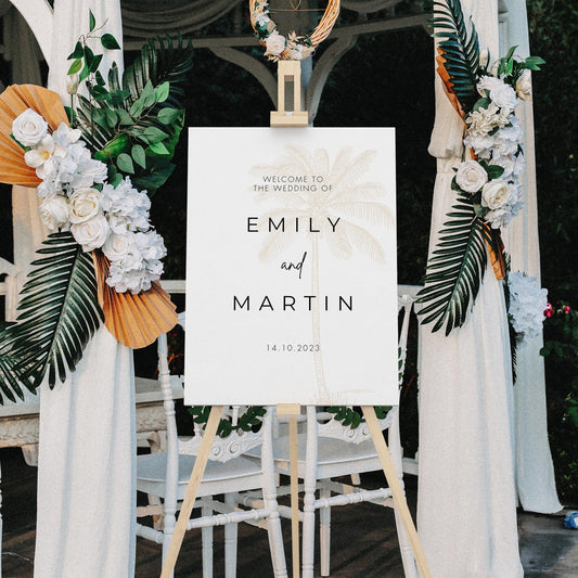 Golden Palm Tree Wedding Welcome Sign