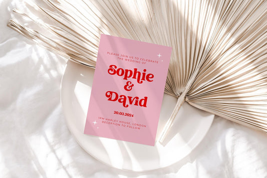 Pink Retro Wedding Invitation