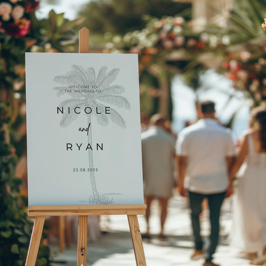 Green Palm Tree Wedding Welcome Sign