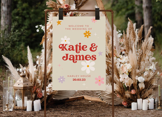 Colourful Retro Wedding Welcome Sign