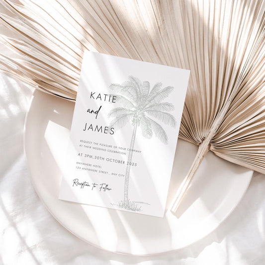 Green Palm Tree Wedding Invitation