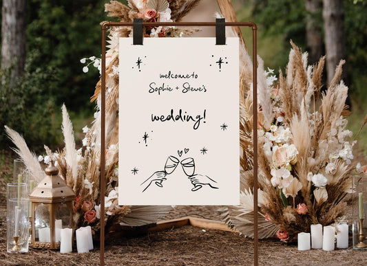 Cheers Doodle Wedding Welcome Sign
