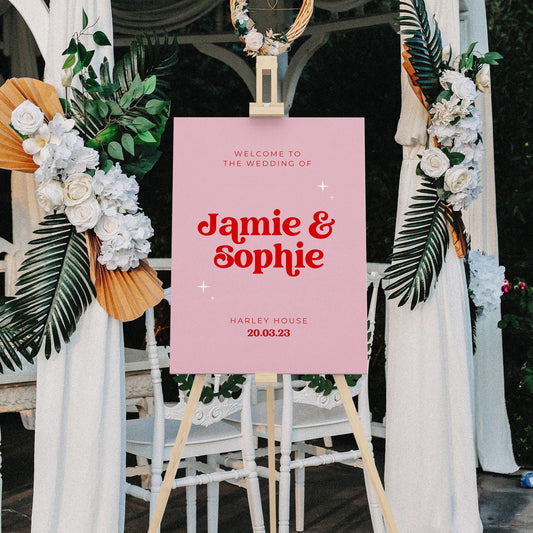 Pink Retro Wedding Welcome Sign