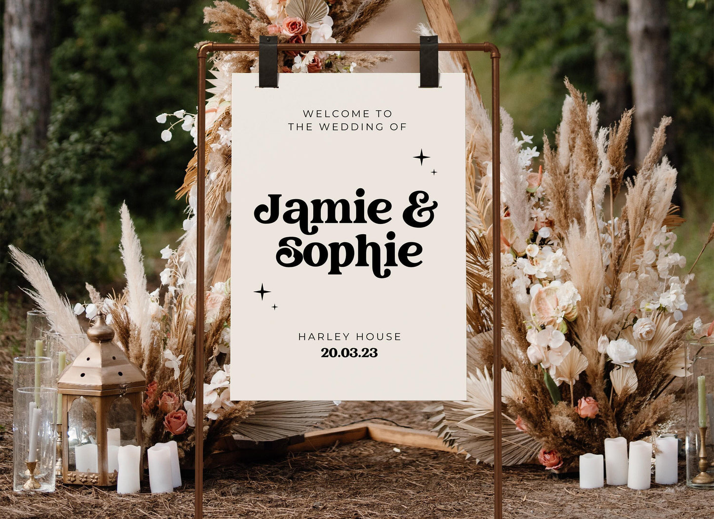Black and White Retro Wedding Welcome Sign
