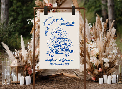 Hand-drawn Welcome Sign With Champagne Tower Illustration