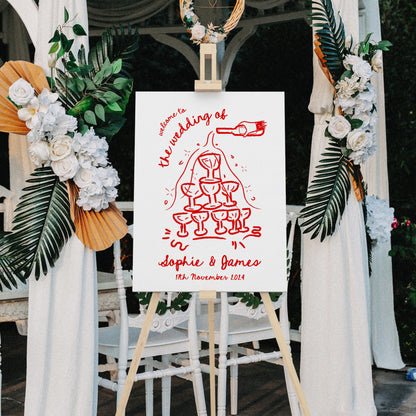 Hand-drawn Welcome Sign With Champagne Tower Illustration