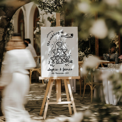 Hand-drawn Welcome Sign With Champagne Tower Illustration