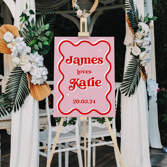 70's Pink Wedding Welcome Sign