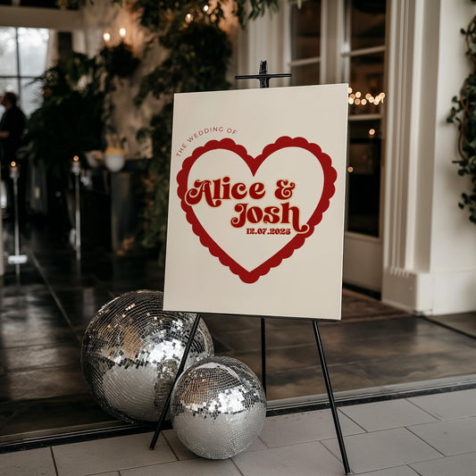 Retro Heart Wedding Welcome Sign