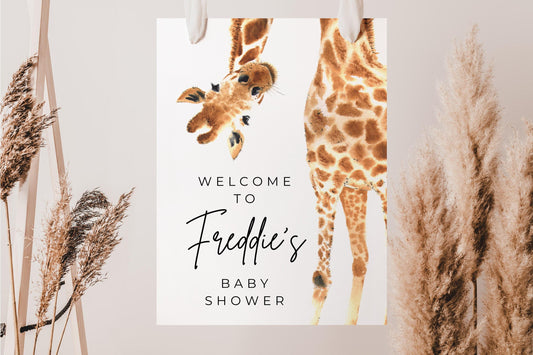 Giraffe Baby Shower Welcome Sign, Upside-down Giraffe Baby Shower, Welcome Sign