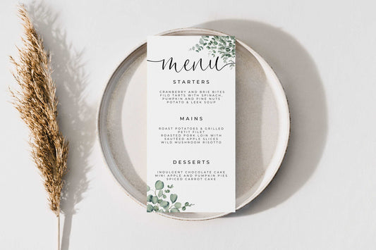 Eucalyptus Wedding Menu