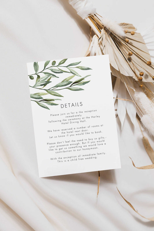 Olive Branch Wedding Detail Card