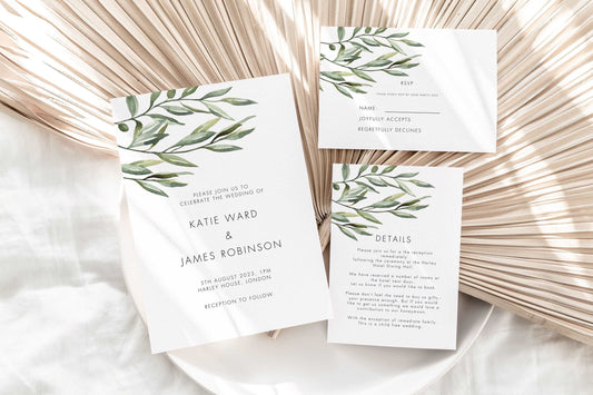 Printed Olive Branch Wedding Invitation Suite