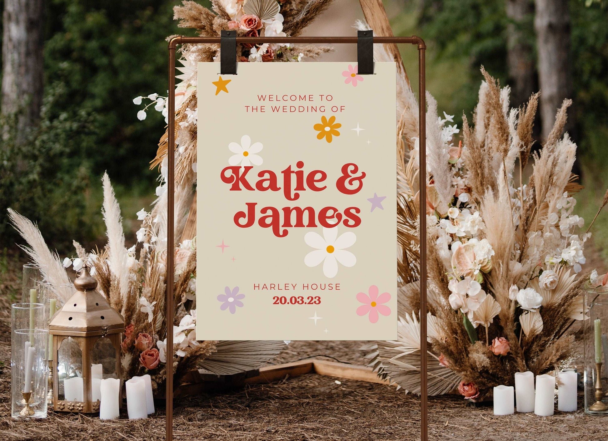 Colourful Retro Wedding Sign