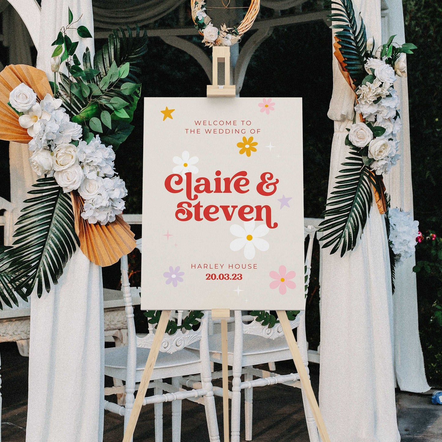 Colourful Retro Wedding Sign