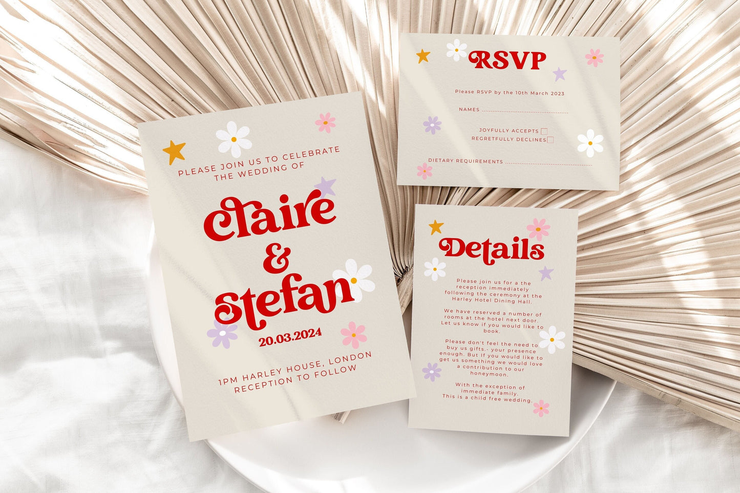 Colourful Retro Wedding Invitation Suite