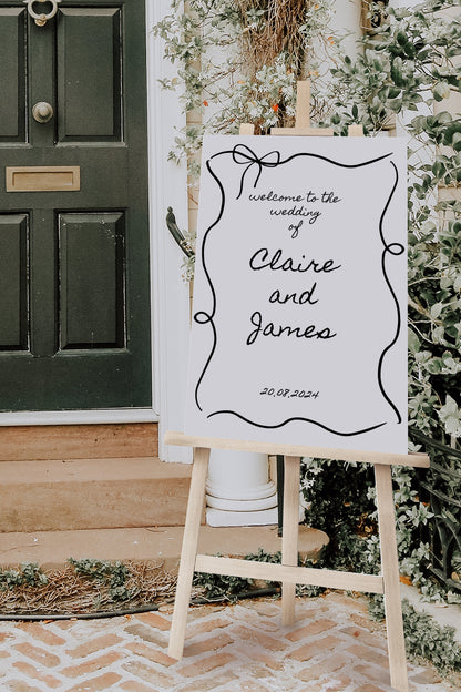 Black Ribbon Wedding Welcome Sign, Bow Wedding Welcome Sign