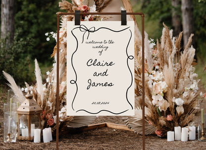 Black Ribbon Wedding Welcome Sign, Bow Wedding Welcome Sign